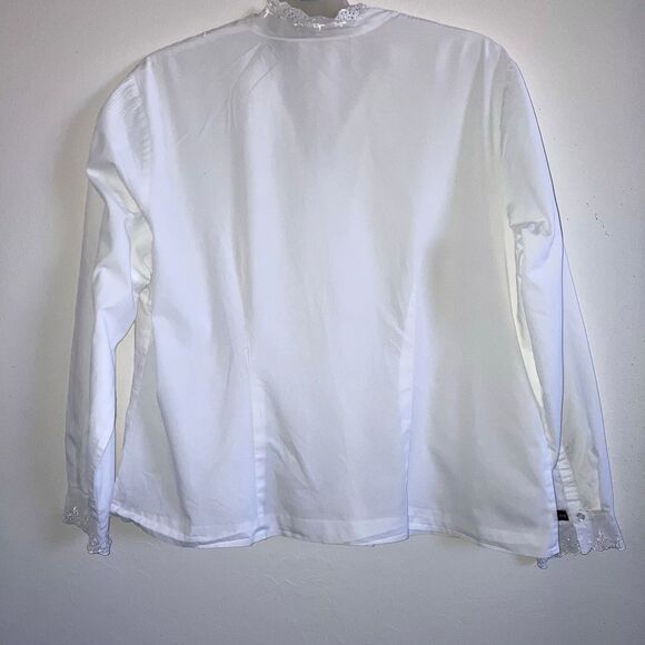 ALLISON MORGAN 1X Solid White 100% Cotton Eyelet Lace Trim Long Sleeve Blouse - Picture 3 of 5